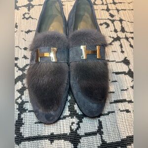 Luxurious Gray Fur Loafers